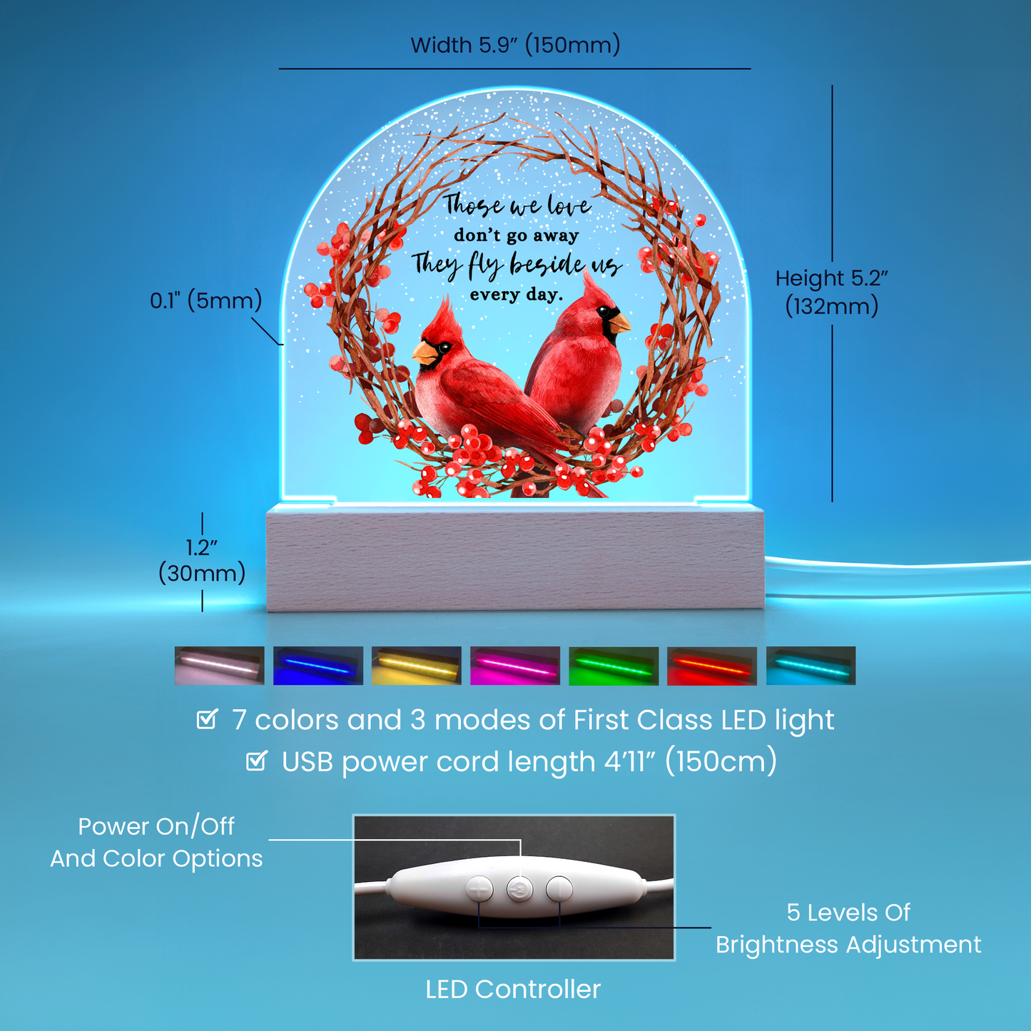 Those We Love Don't Go Away Christmas Memorial Couple Cardinal LED Nightlight Acrylic Desktop Art