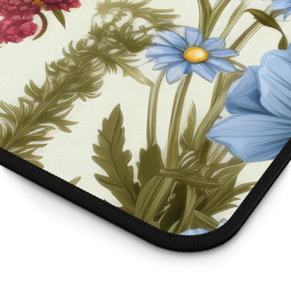 Blue Yellow Wild Flowers French Floral Romantic Laptop Computer Spring Desk Mat