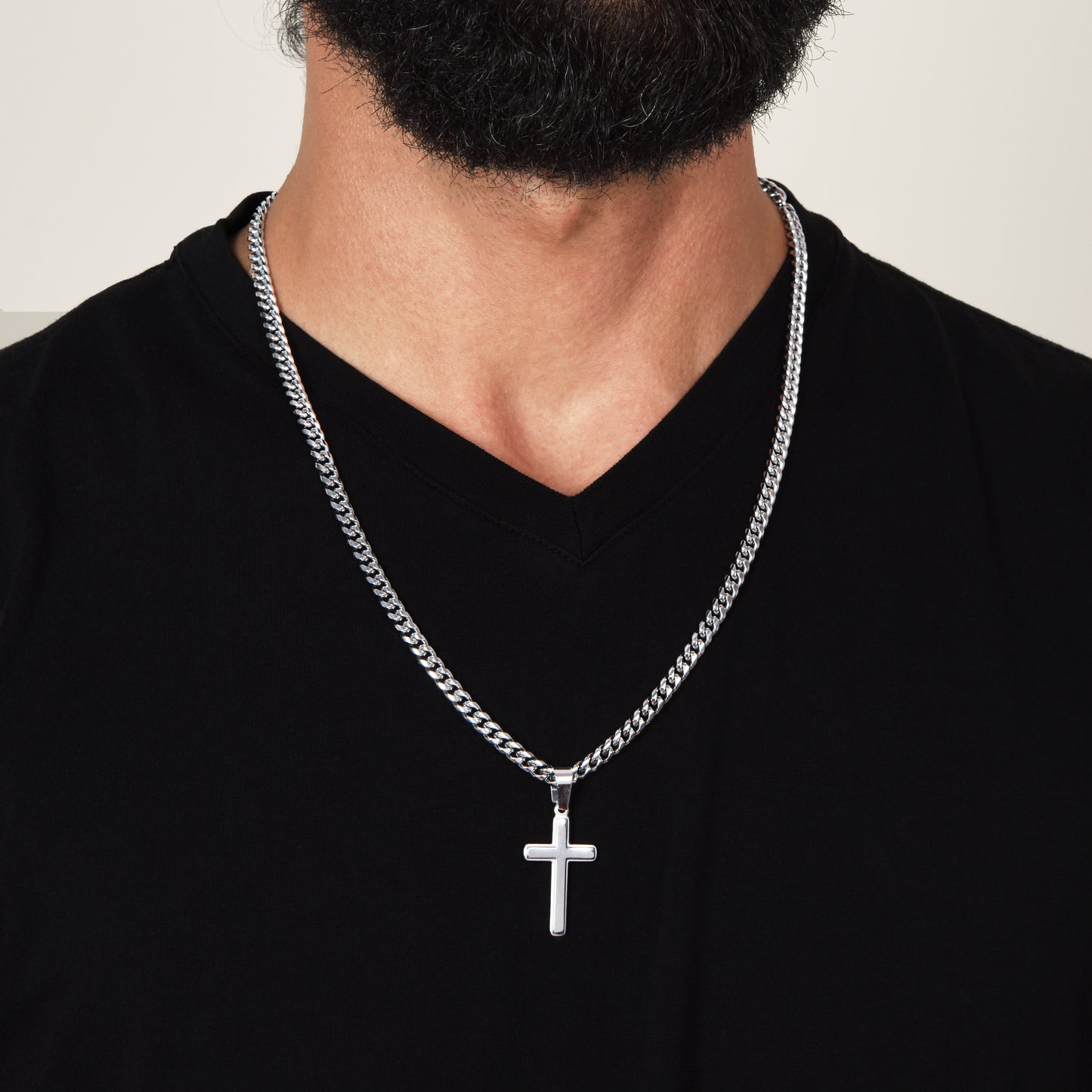 To My Man Gift, I Love You In A Hundred Universes, Cross Pendant Cuban Chain Men Necklace