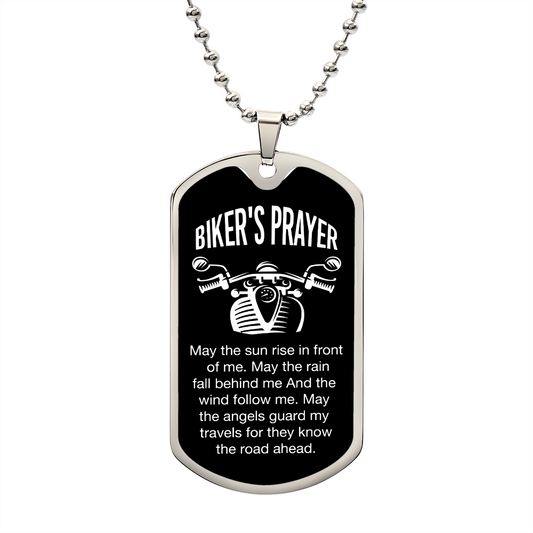 Biker's Prayer Dog Tag Necklace Gift For Him