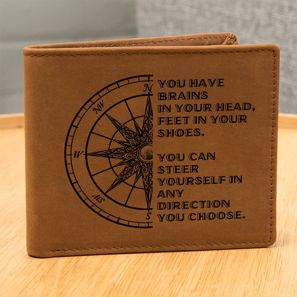 To Son Gift or Grandson Gift, Inspirational Graphic Leather Wallet, Steer Yourself in any Direction
