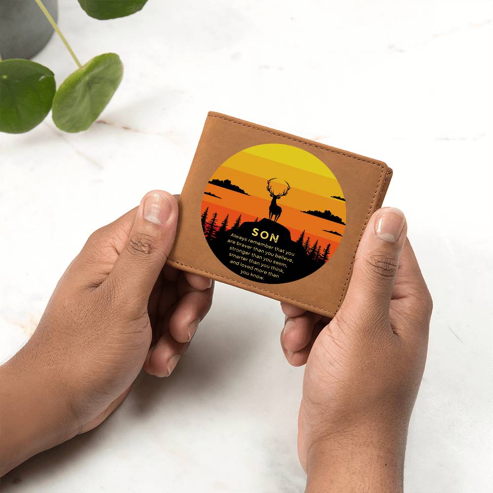 To Son Gift, Inspirational Graphic Leather Wallet, Mountain Deer You Are Braver Than You Think