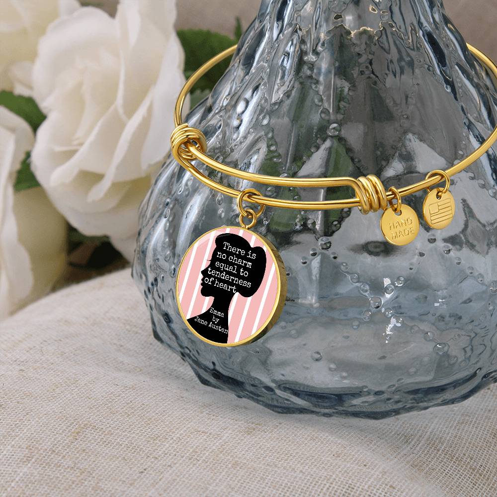 There is No Charm Equal to Tenderness of Heart, Jane Austen Quote, Engravable Charm Bangle
