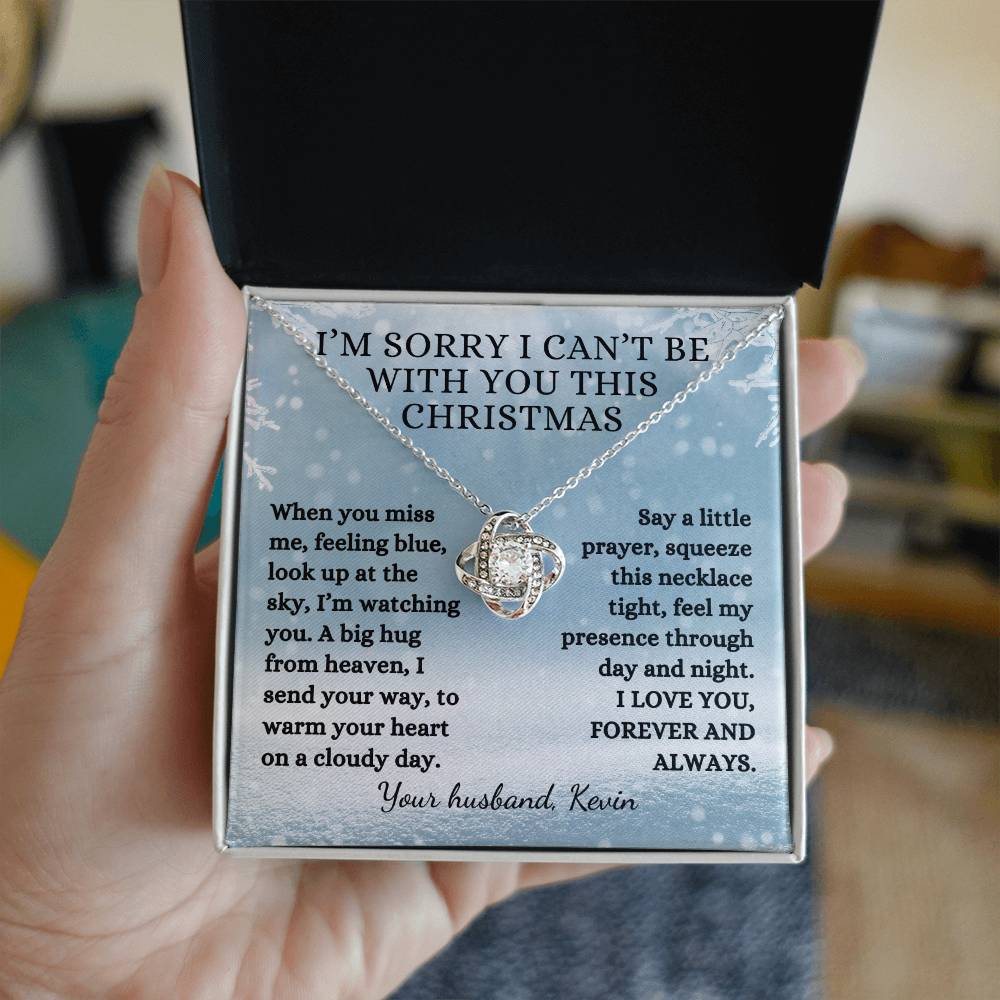 Memorial Gift, I Can't Be With You This Christmas Poem With Custom Name, Love Knot Remembrance Necklace