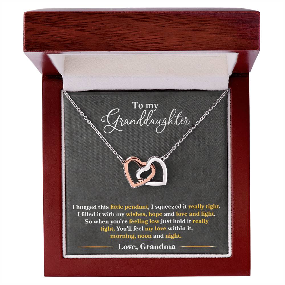 To My Granddaughter Gift, From Grandma, You'll Feel My Love Morning Noon and Night, Interlock Heart Pendant Necklace