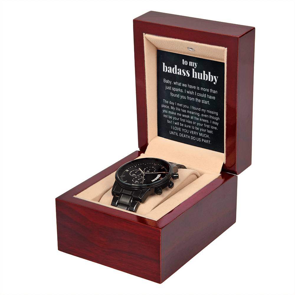 To My Badass Hubby Till Death Do Us Part Black Chronograph Watch For Men