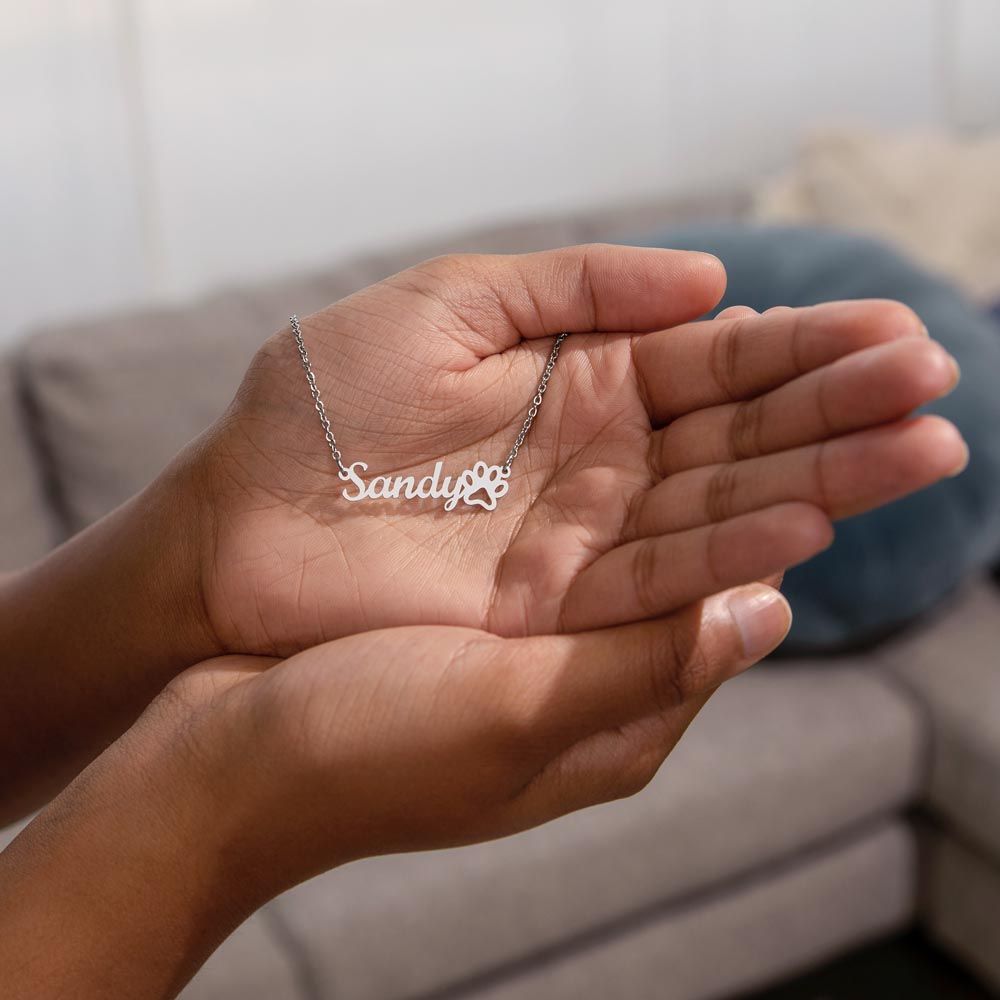 Rescue Dog Mom Necklace Custom Name With Paw Print Personalized Gift For Dog Lover