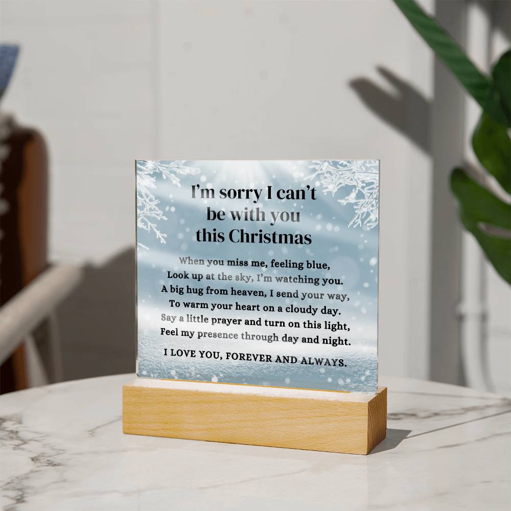 Blue Sky I Can't Be With You This Christmas Poem Condolence LED Nightlight Acrylic Desktop Art (USB Powered)