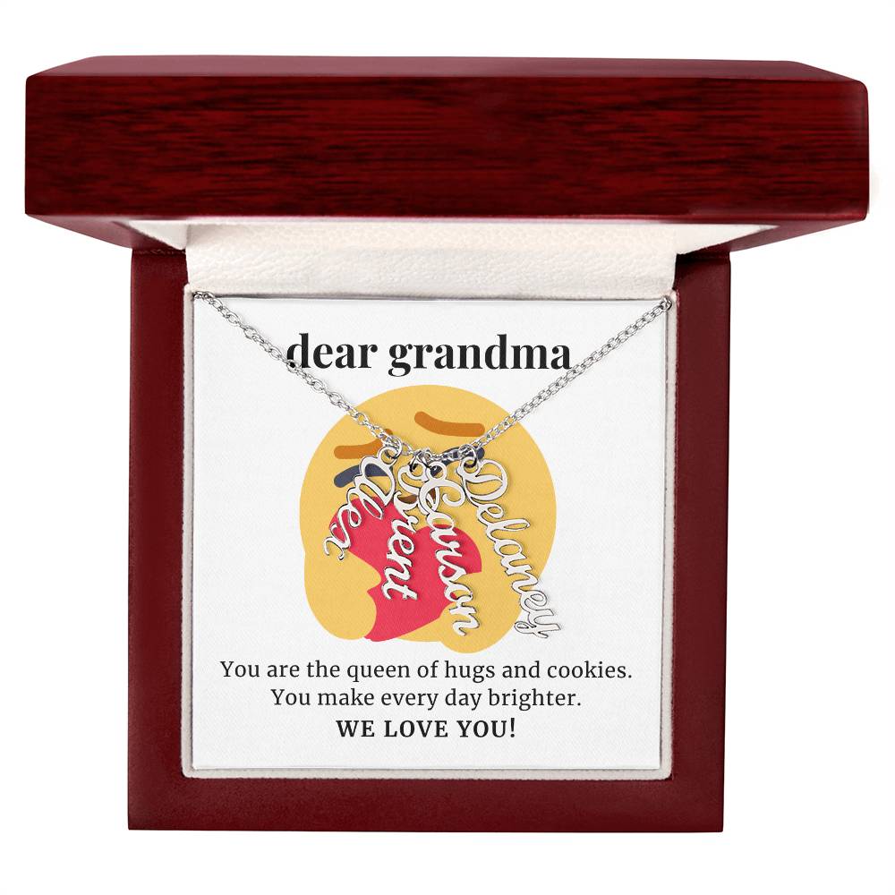 Queen Of Hugs And Cookies, To Grandma Gift, Custom Multi Grandchildren Name Necklace