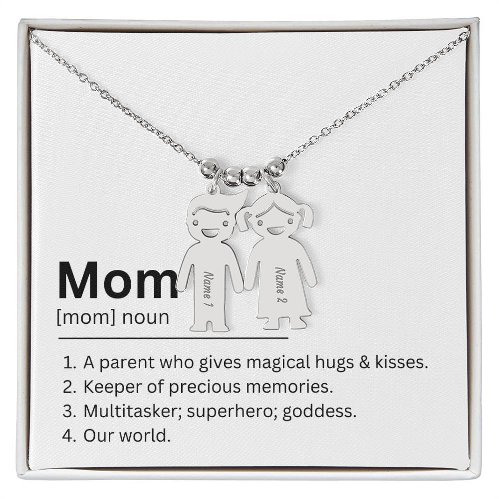 Mom Definition, Magical Hugs And Kisses Custom Engraved Kid Charm Necklace