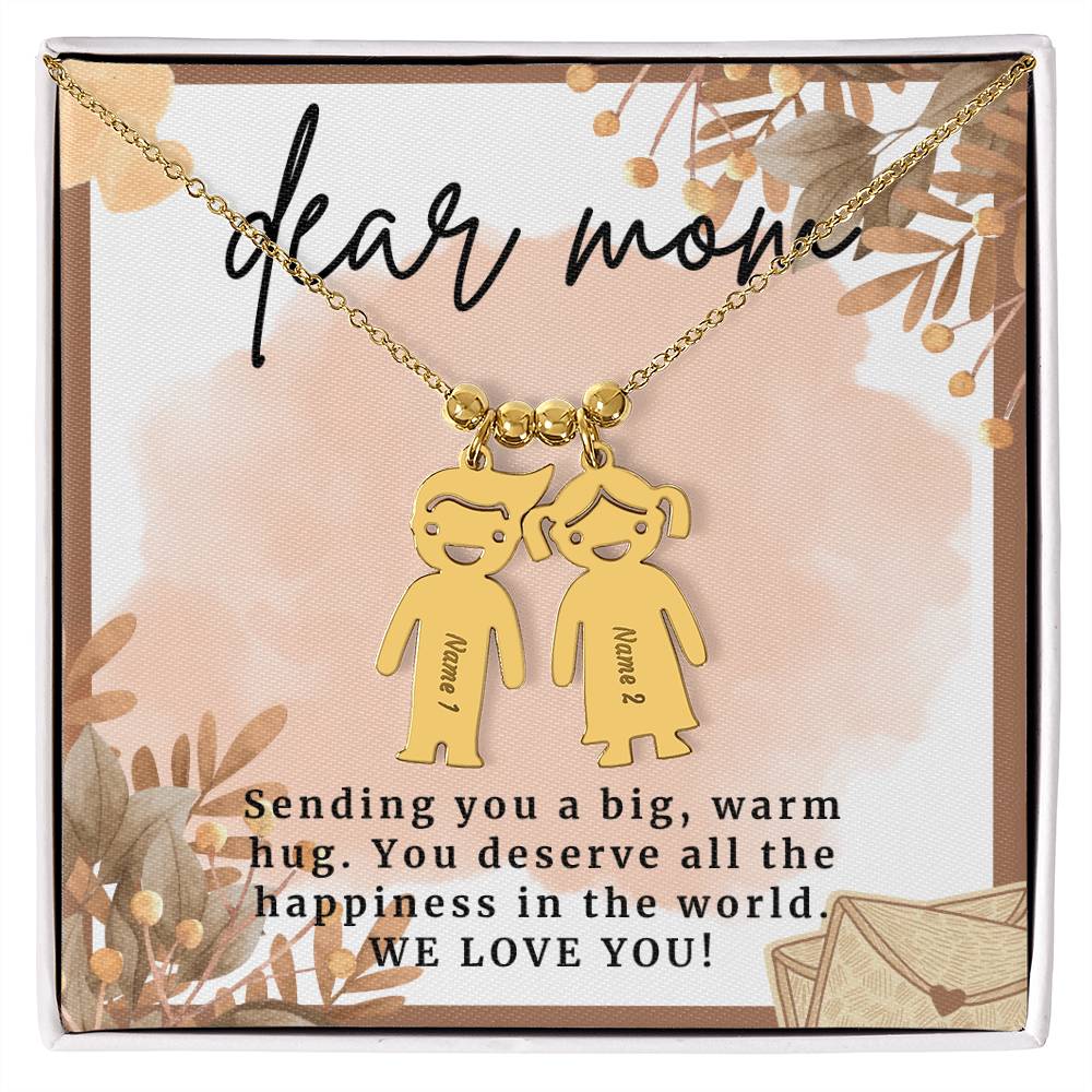 Gift For Mom, Sending You A Big Warm Hug, Custom Engraved Kid Charm Necklace