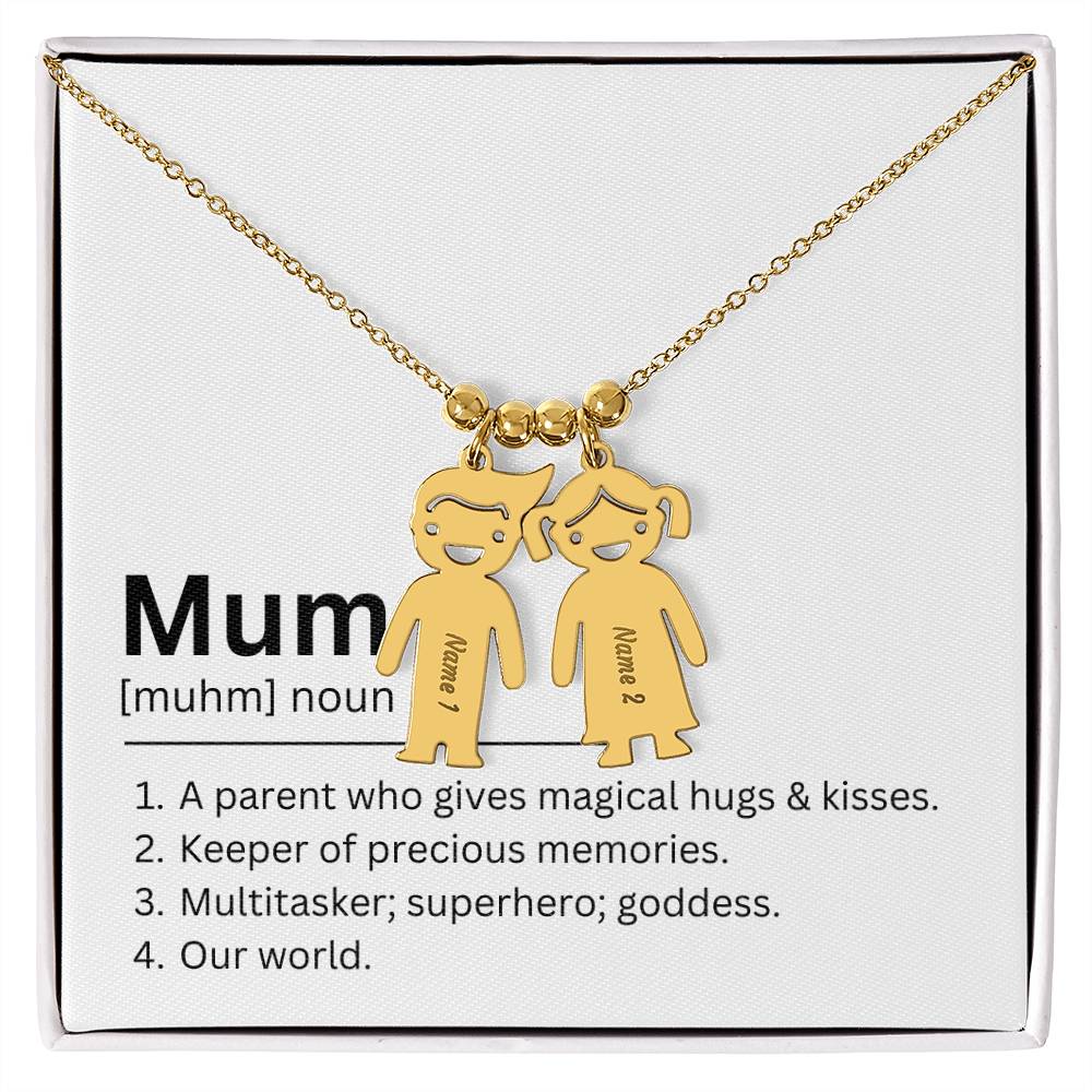 Mum Definition, Magical Hugs And Kisses Custom Engraved Kid Charm Necklace