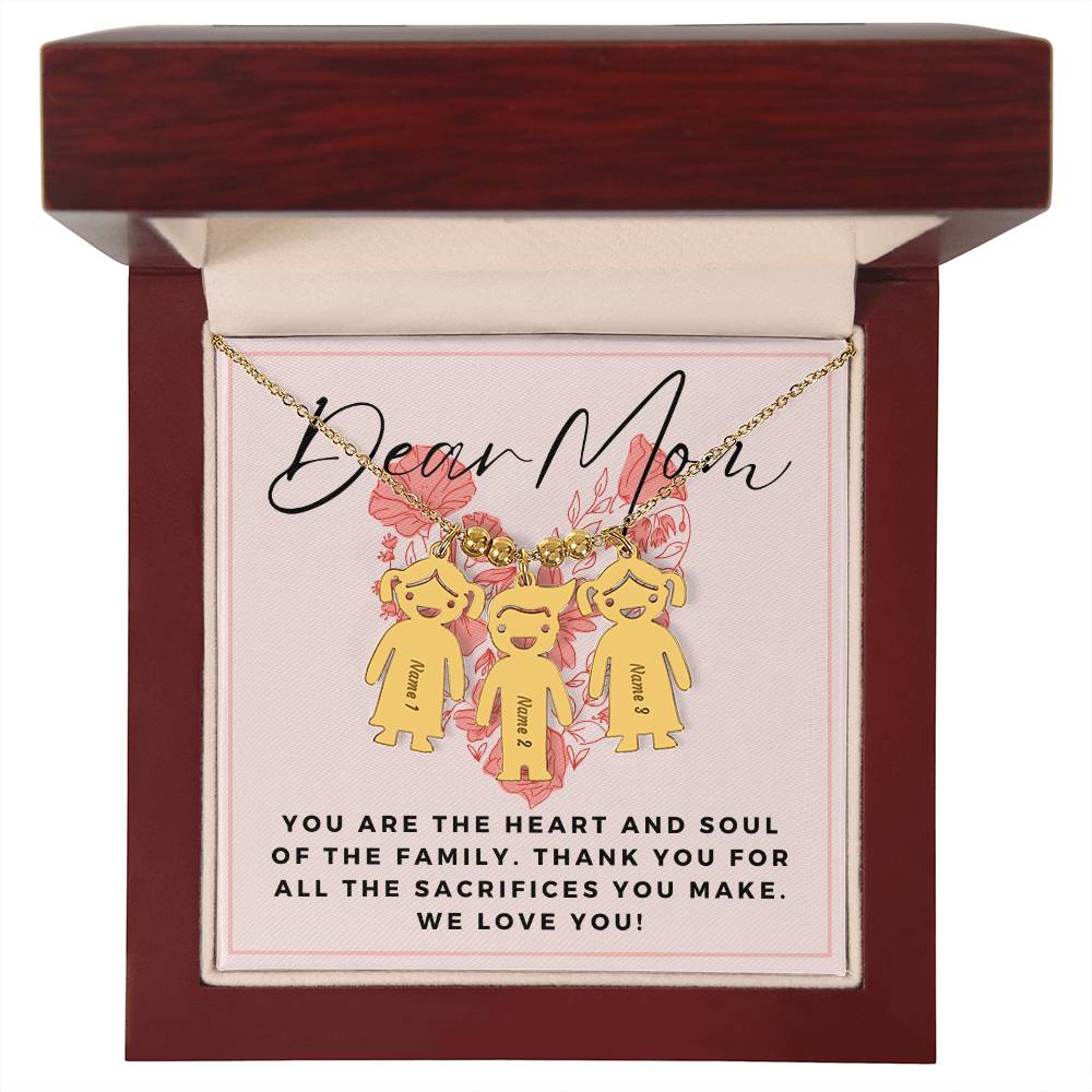 To Mom Gift, Heart And Soul of the Family Custom Engraved Kid Charm Necklace