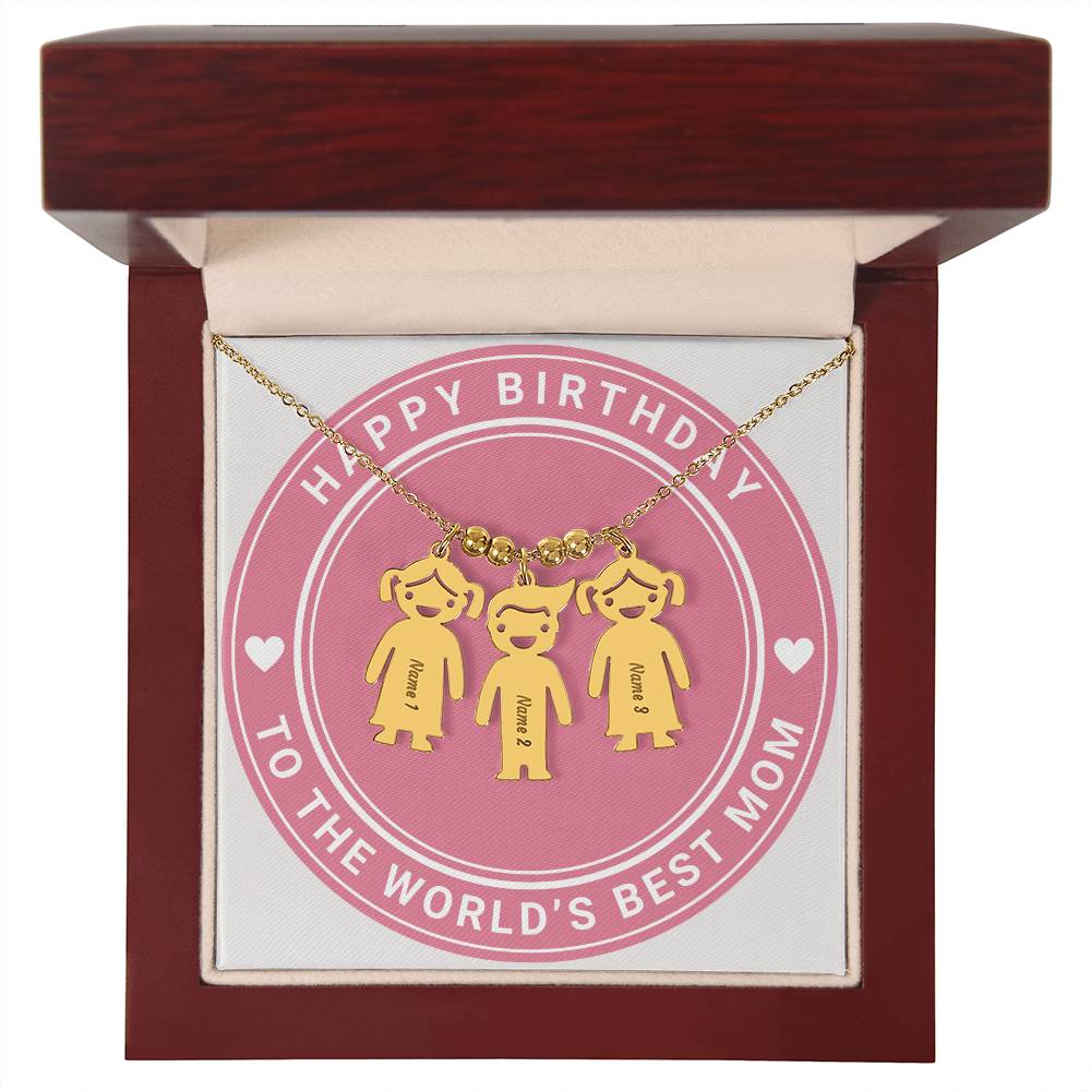 Happy Birthday To The World's Best Mom, Custom Engraved Kid Charm Necklace