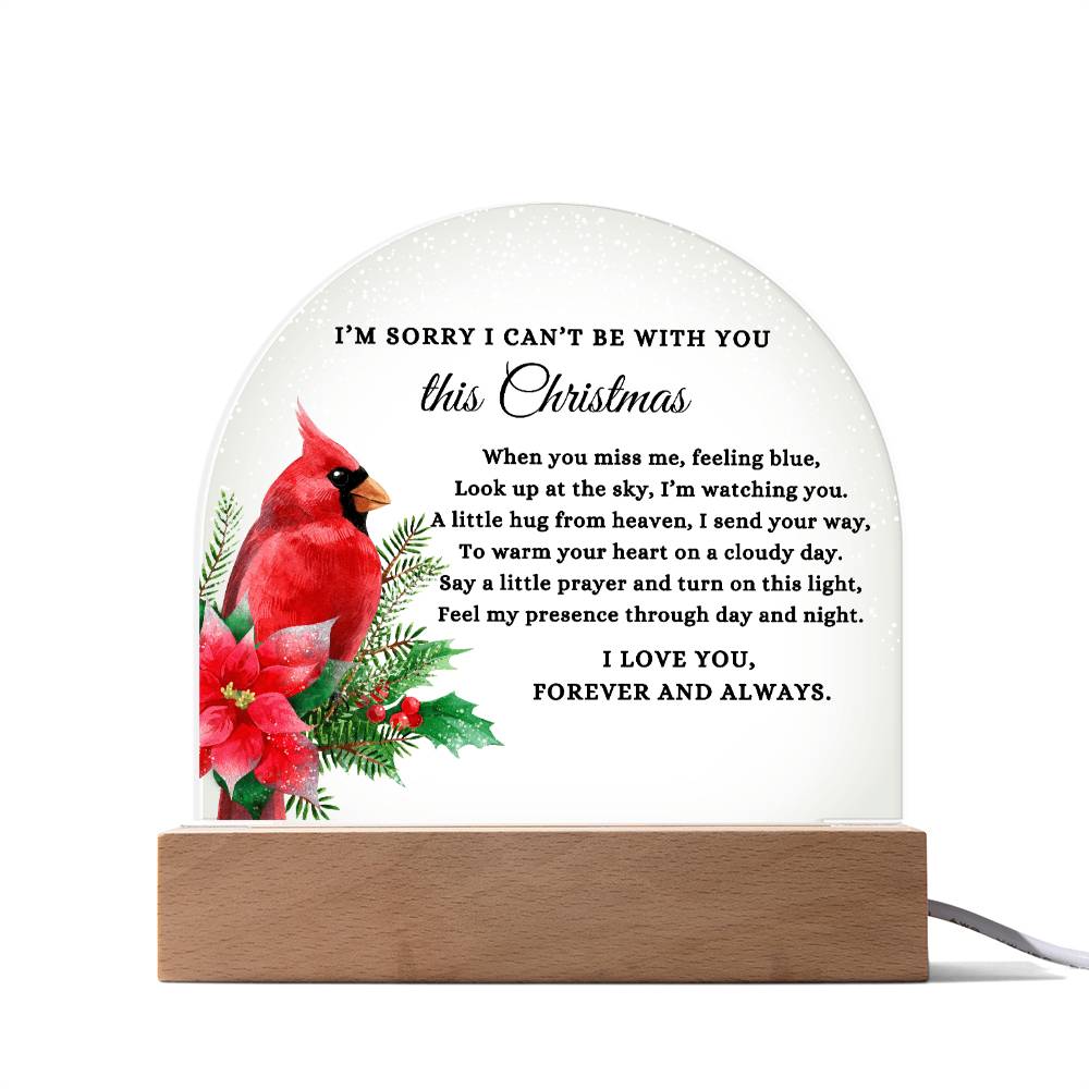 Red Cardinal I Can't Be With You This Christmas Poem Condolence LED Nightlight Acrylic Desktop Art