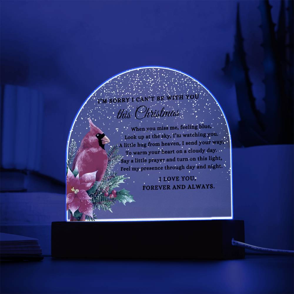 Red Cardinal I Can't Be With You This Christmas Poem Condolence LED Nightlight Acrylic Desktop Art