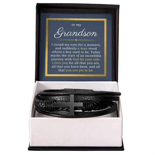 Gift For Grandson, I Love You For All That You Are, Baptism or Confirmation Gift, Men's Christian Cross Bracelet