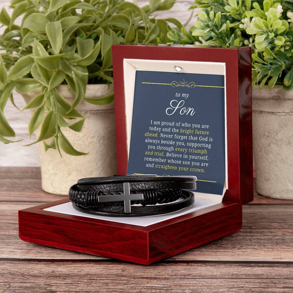 Gift For Son, Proud of Who You Are Today, Baptism or Confirmation Gift, Men's Christian Cross Bracelet
