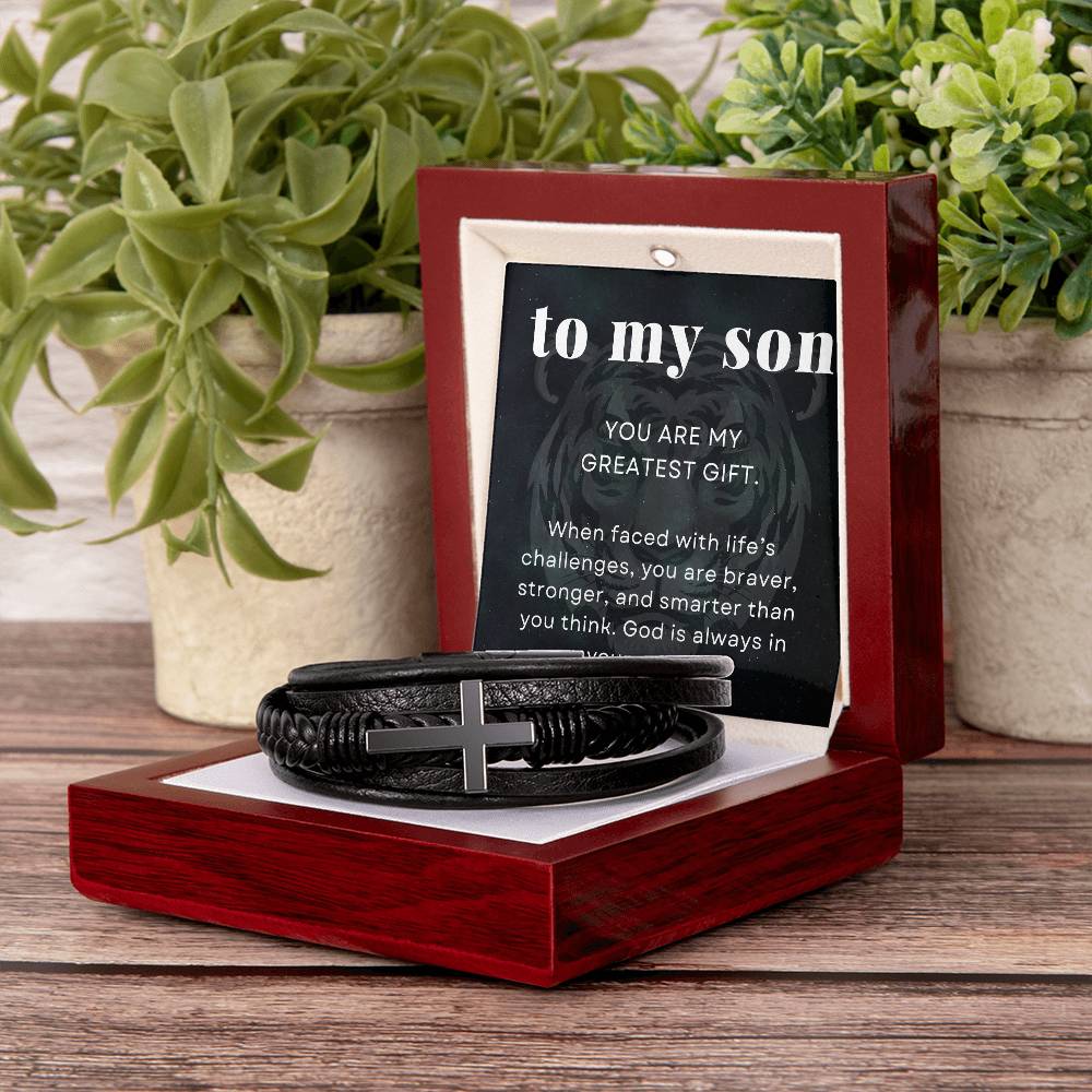 God is Always in Your Corner, To My Son Gift, Men's Cross Bracelet