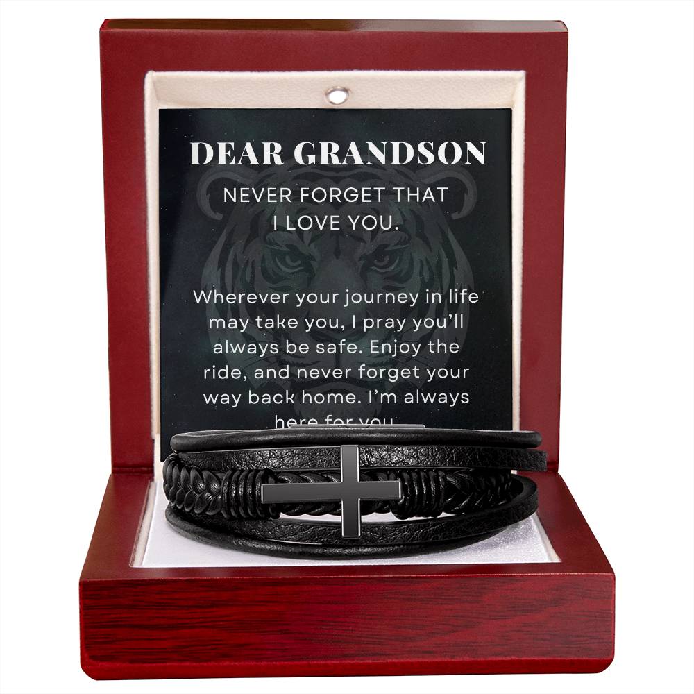 I Pray You Will Always Be Safe, To My Grandson Gift, Men's Cross Bracelet