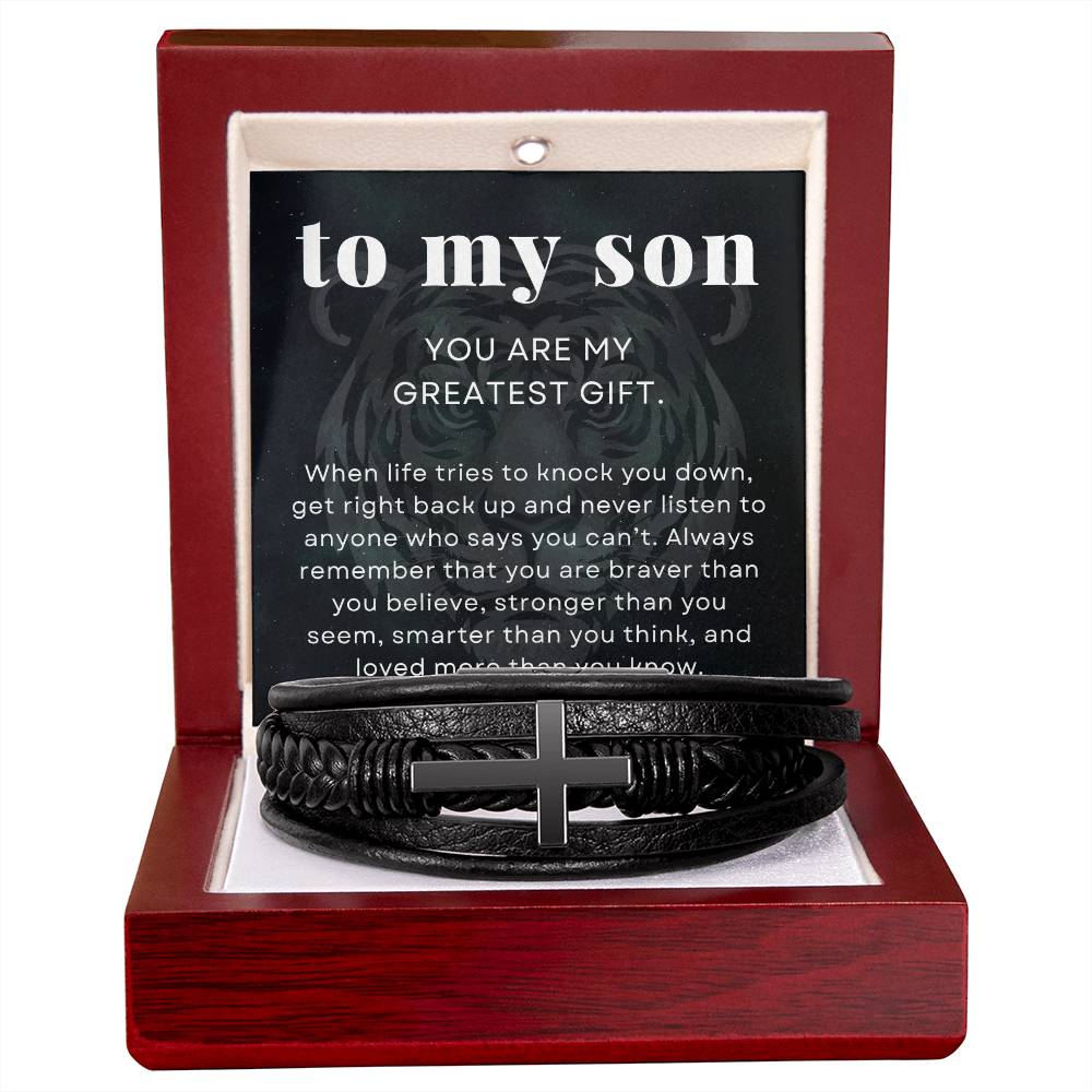 You are Braver than You Believe, To My Son Gift, Men's Cross Bracelet