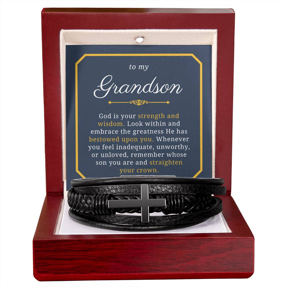 Gift For Grandson, Strength and Wisdom, Baptism or Confirmation Gift, Men's Christian Cross Bracelet