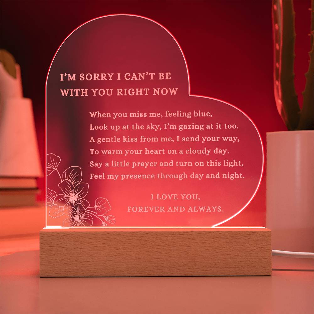 Long Distance Relationship Gift For Girlfriend, Wife or Soulmate, Engraved Acrylic Light Up Heart Plaque, Touching Anniversary Gift