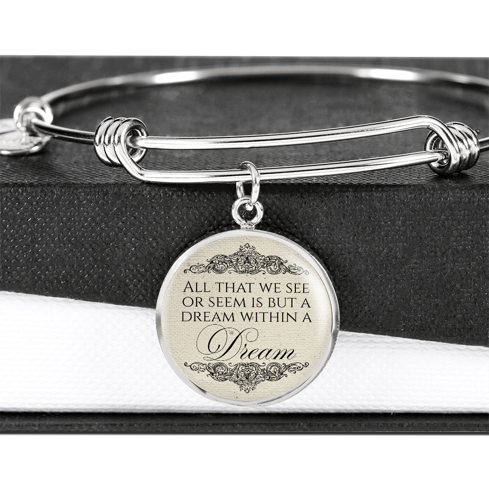 A Dream Within a Dream, Edgar Allan Poe Quote, Elegant Engravable Charm Bangle