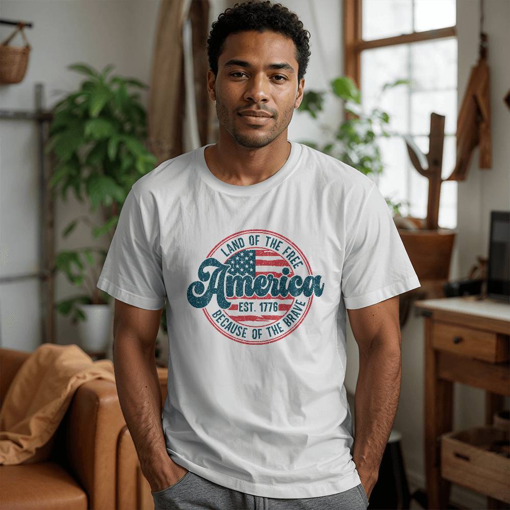 Land of the Free, Because of the Brave Retro Unisex 4th of July T Shirt