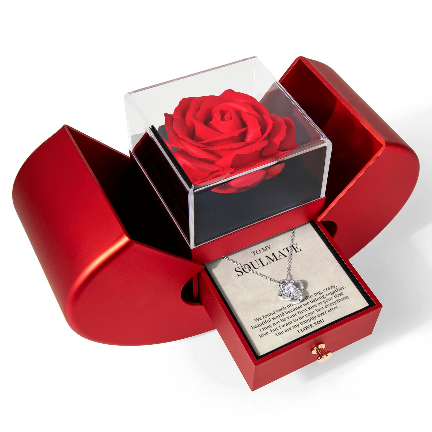 To My Soulmate Gift, Beautiful World, Forever Love Necklace with Red Heart Rose Box