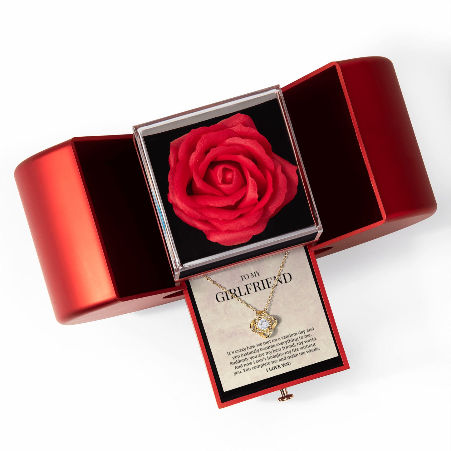 To My Girlfriend Gift, My World, Forever Love Necklace with Red Heart Rose Box
