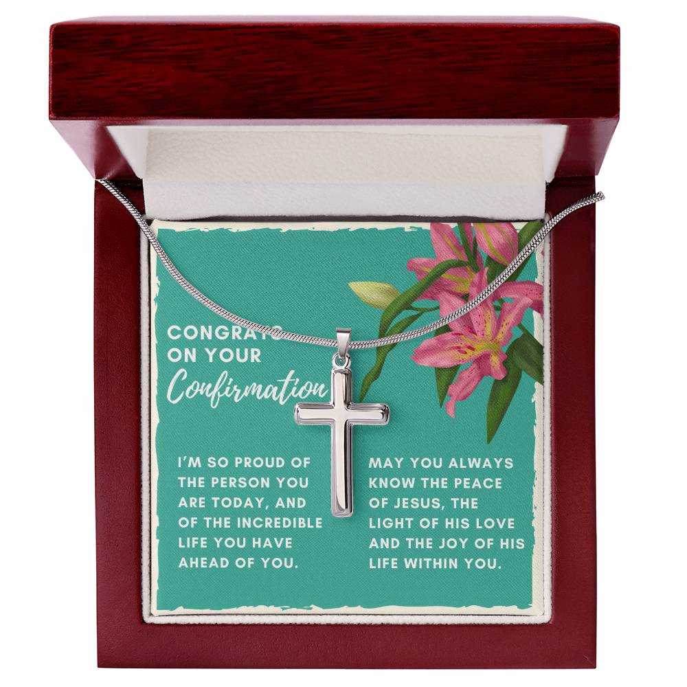Confirmation Gift for Her, I'm Proud of the Person You Are Today Stainless Steel Cross Necklace