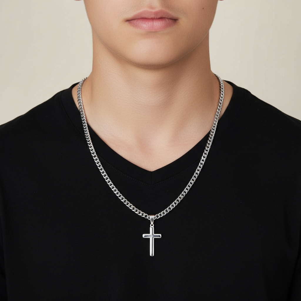 To my Amazing Son, Guided by God's Plan, Cross Pendant with Cuban Link Chain Necklace