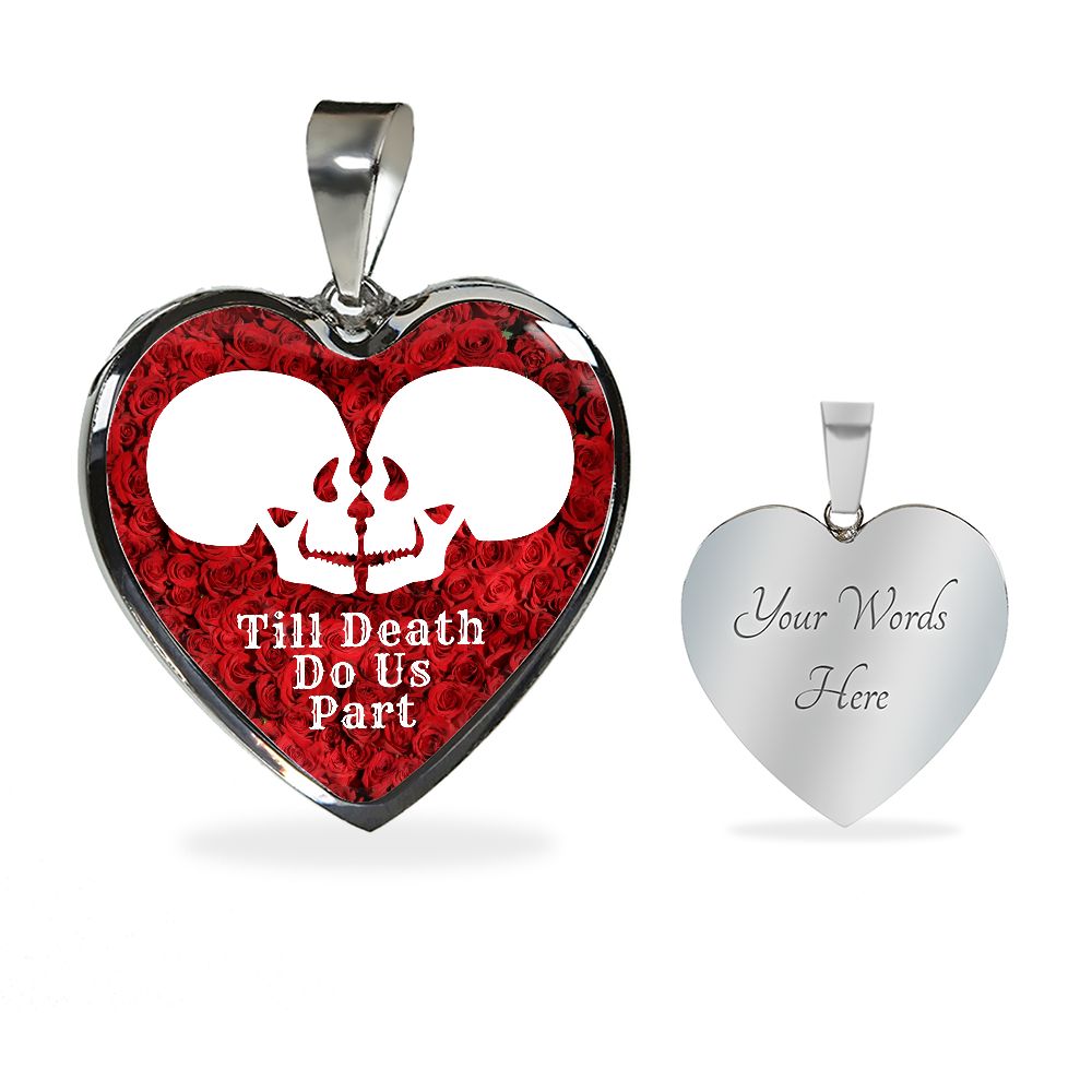 Till Death Do Us Part White Skulls Charm Eternal Love Halloween Heart Pendant Necklace