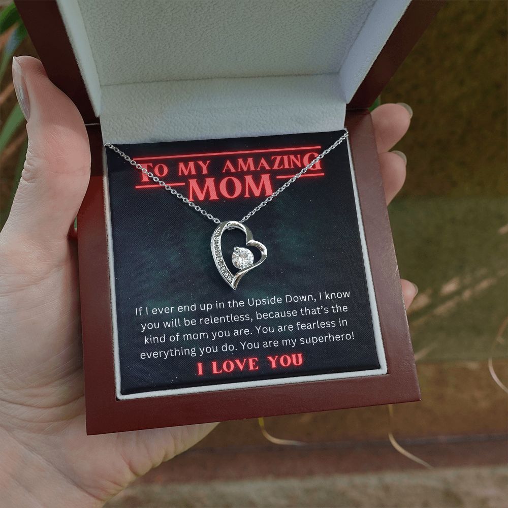 To My Mom Gift You are my Superhero Stranger Things Inspired Forever Love Necklace For Birthday or Mother's Day