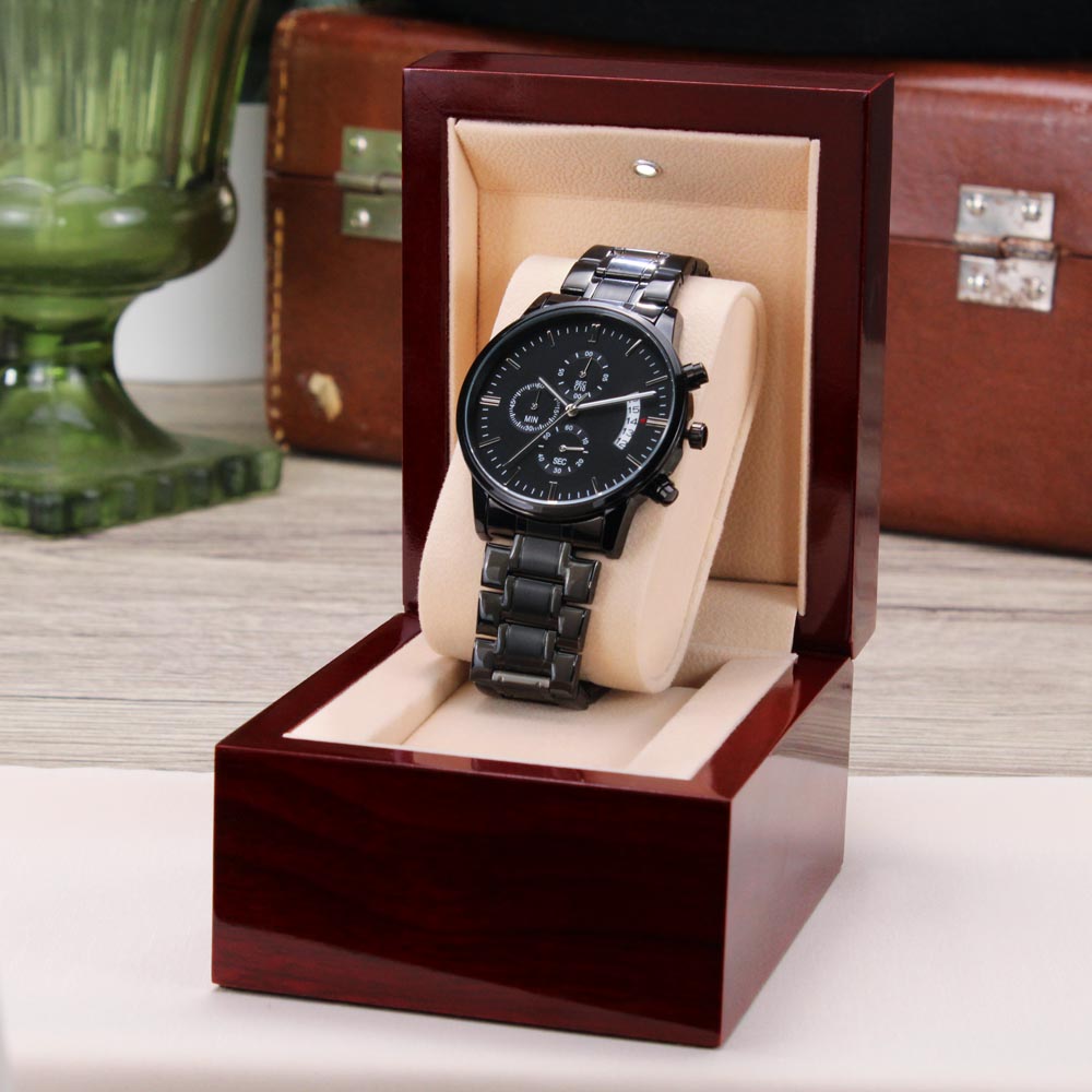 I Have Crossed Oceans Of Time to Find You Gothic Romantic Engraved Design Black Chronograph Watch For Men
