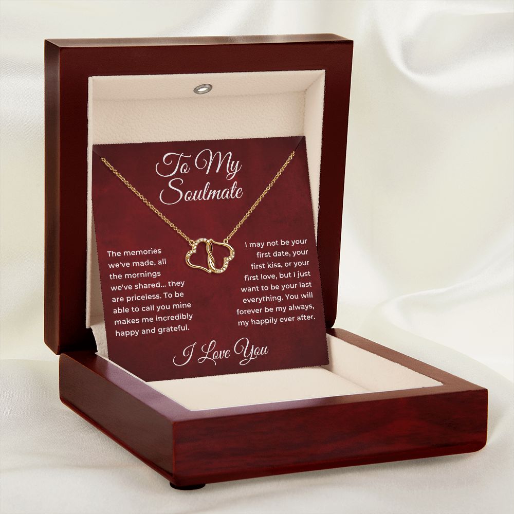 To My Soulmate 10K Gold Connected Hearts in Diamonds Necklace For Wife or Girlfriend