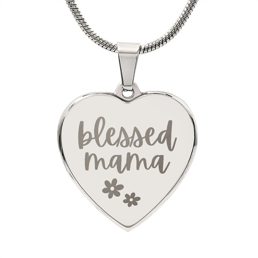 Blessed Mama Custom Engraved Heart Pendant Necklace For Mother's Day