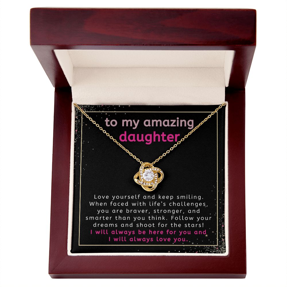 Love Yourself and Keep Smiling For Daughter Gift From Mom or Dad Love Knot Necklace