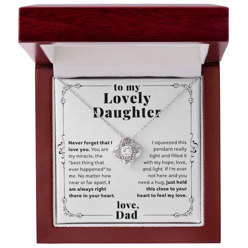 To My Lovely Daughter Feel My Love From Dad Love Knot Necklace For Graduation, Birthday, Long Distance Gift
