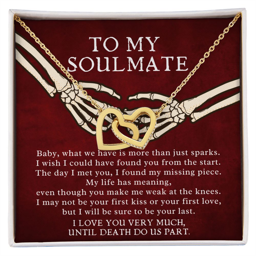 Till Death Do Us Part Skeleton Holding Hands Double Heart Pendant Necklace