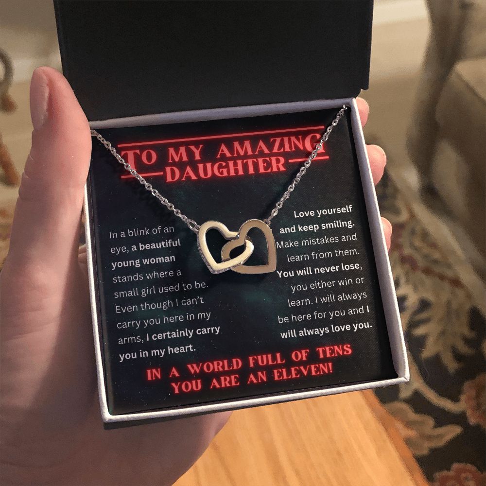 I Carry You In My Heart To Amazing Daughter Gift For Her Stranger Things Inspired Interlocking Heart Necklace