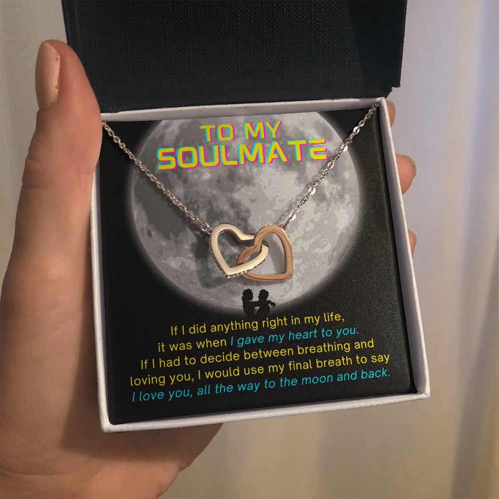 To My Soulmate I Love You All The Way to the Moon and Back Cyberpunk Edgerunner Inspired Interlocking Heart Necklace