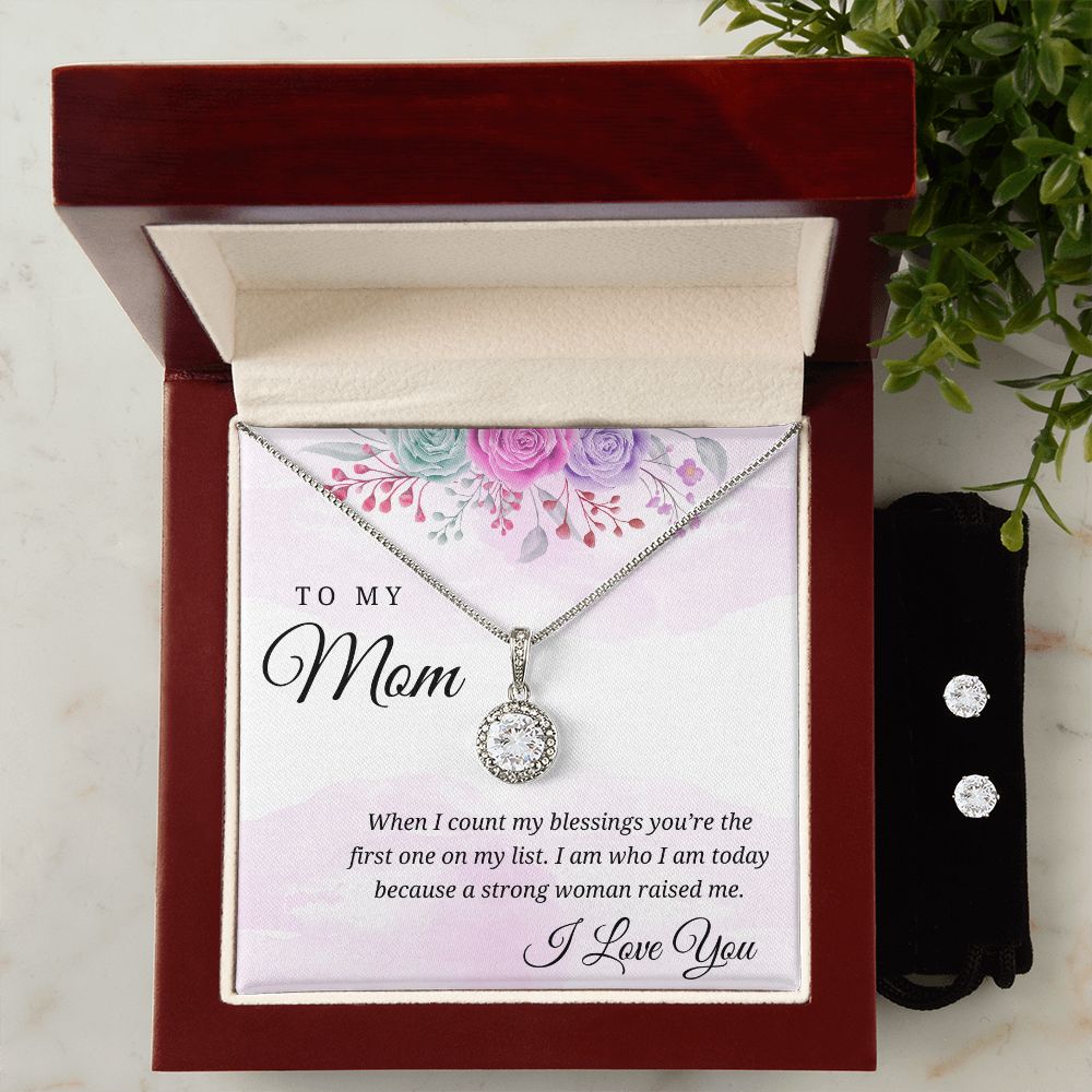 Mother's Day Gift, A Strong Woman Raised Me Eternal Hope Necklace with Matching Stud Earrings