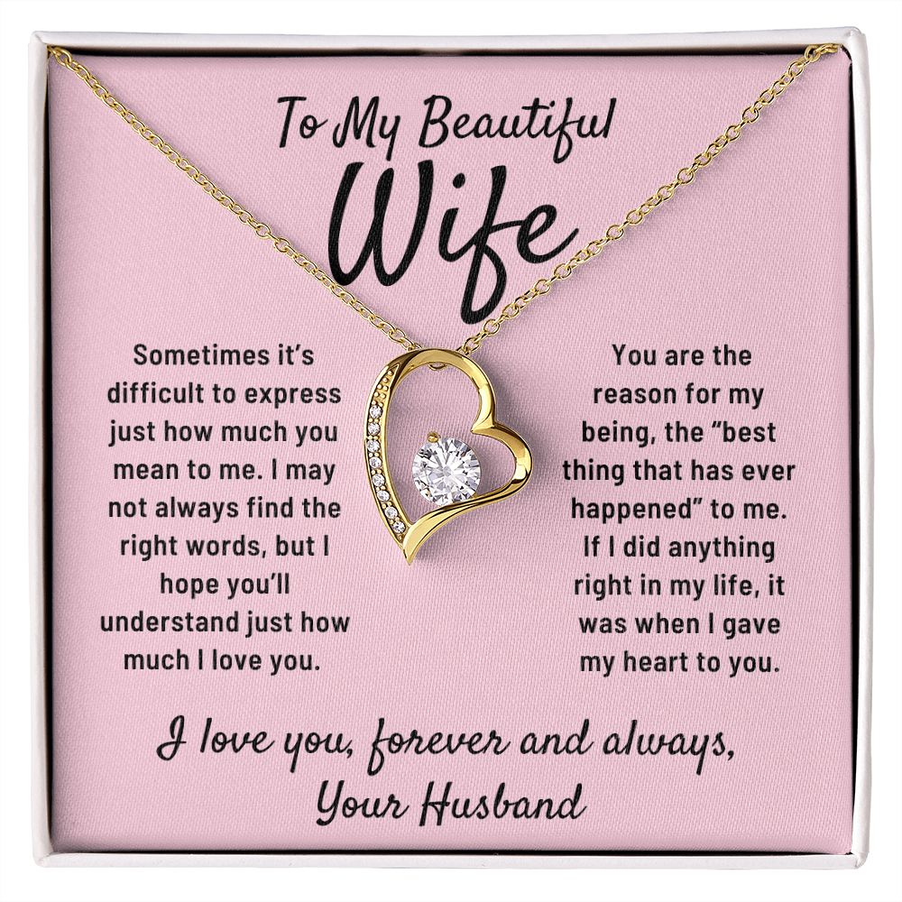 To My Beautiful Wife Gift From Husband Reason For My Being Heart Pendant Necklace