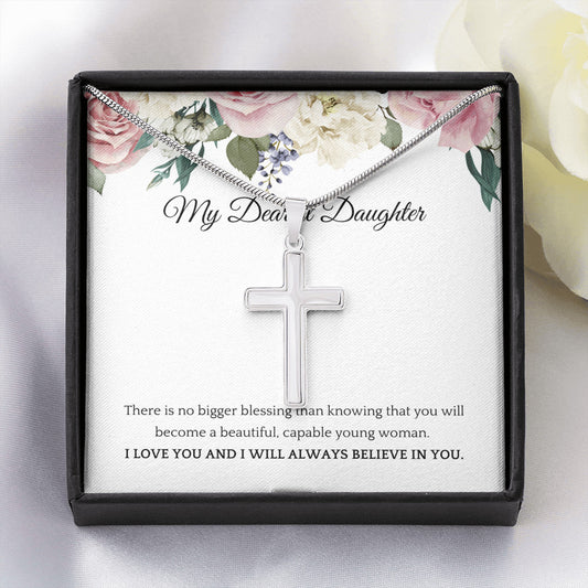Truly Blessed My Dear Daughter Cross Pendant Necklace