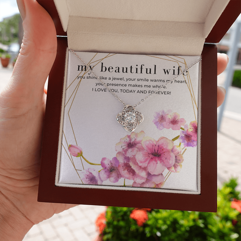 Shine Like a Jewel To My Beautiful Wife Brilliant Love Knot Pendant Necklace