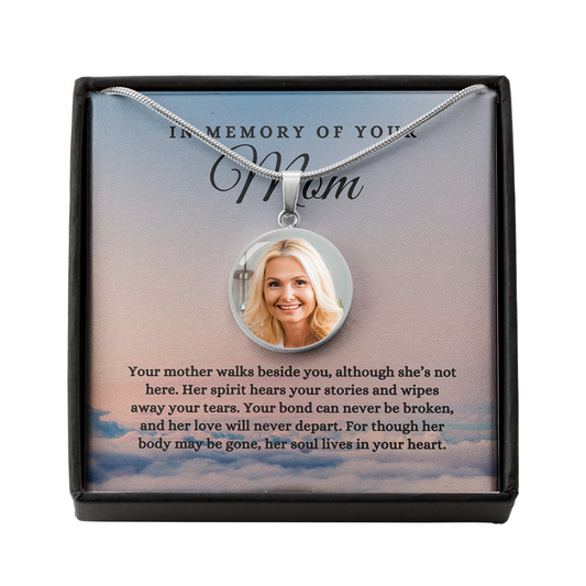 In Memory of your Mom Remembrance Memorial Custom Round Pendant Photo Necklace