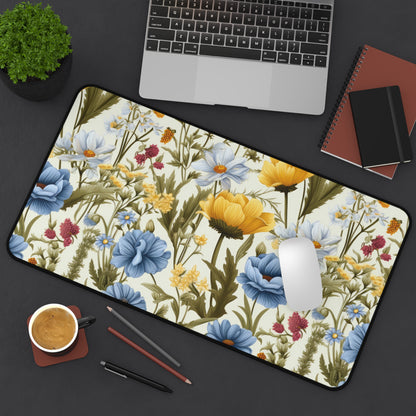 Blue Yellow Wild Flowers French Floral Romantic Laptop Computer Spring Desk Mat