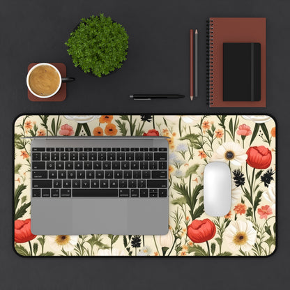 Cottagecore Wildflower Red Poppies Laptop Computer Desk Mat Mousepad